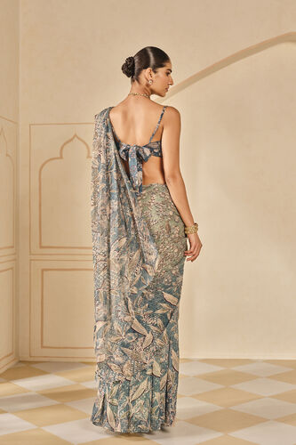 Turaya Printed Bemberg Pre-draped Saree - Powder Blue, Powder Blue, image 3